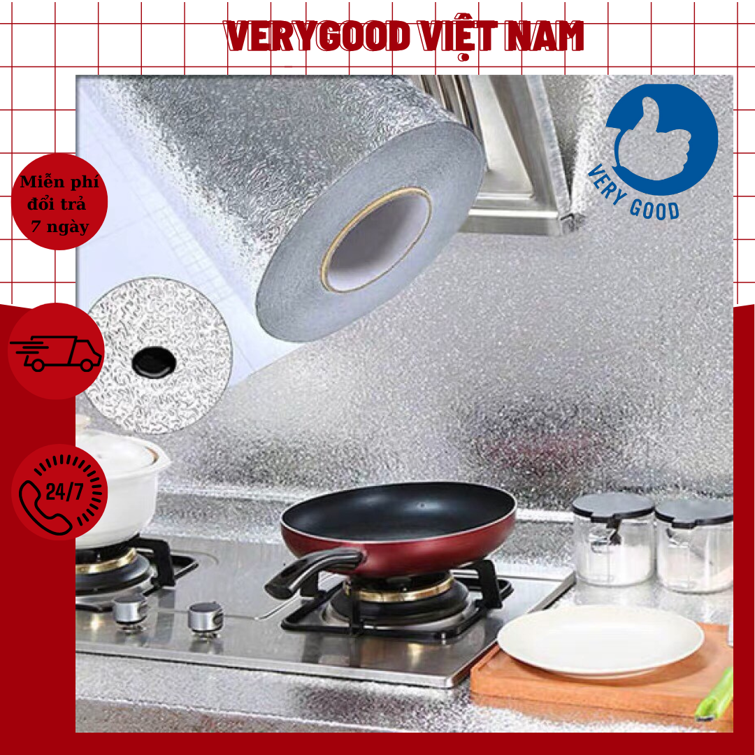 Giấy bạc dán bếp cách nhiệt miếng decal dán tường nhà bếp chống thấm bền đẹp (2 mét khổ 40cm, 3 mét khổ 60cm) verygood việt nam