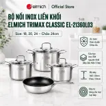 (SALE 8.8)Bộ nồi inox nguyên khối Elmich Trimax classic EL-2136OL03 size 18, 20, 24 chảo 24cm
