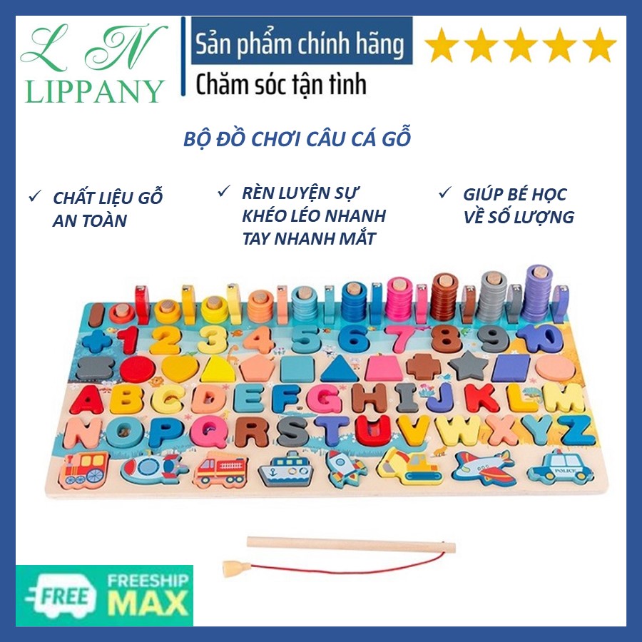 Bộ đồ chơi câu cá gỗ kèm bảng chữ cái cho bé - đồ chơi câu cá 6 in 1
