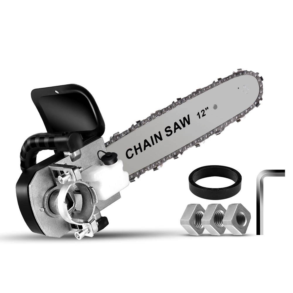 Lưỡi cưa xích giá tốt - phụ tùng của cưa máy cầm tay mini, bô khung cưa xích tự động tra dầu, tự động căng xích, có đầu chuyển đổi để dùng được với 3 kích thước cốt máy mài phổ thông M10, M14, M16, dễ dàng lắp ráp