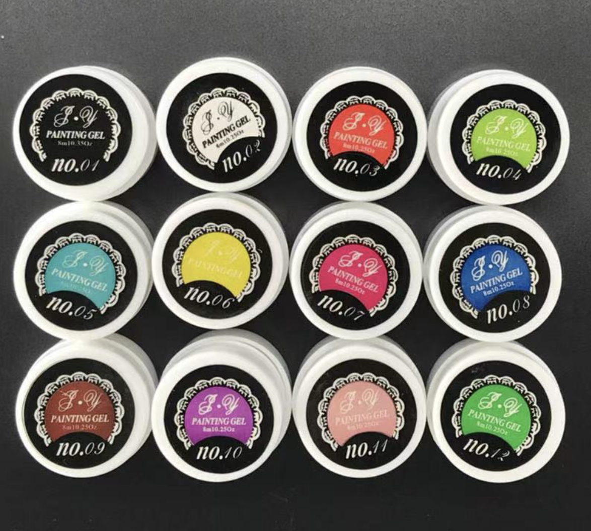 Set gel vẽ 12 màu dùng vẽ cọ bản trang trí móng