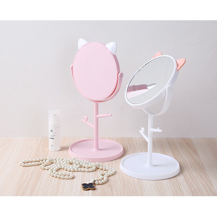 Gương tai mèo, tai thỏ mini để bàn cực xinh, gương để bàn, gương mini cho các nàng, gương để bàn mini