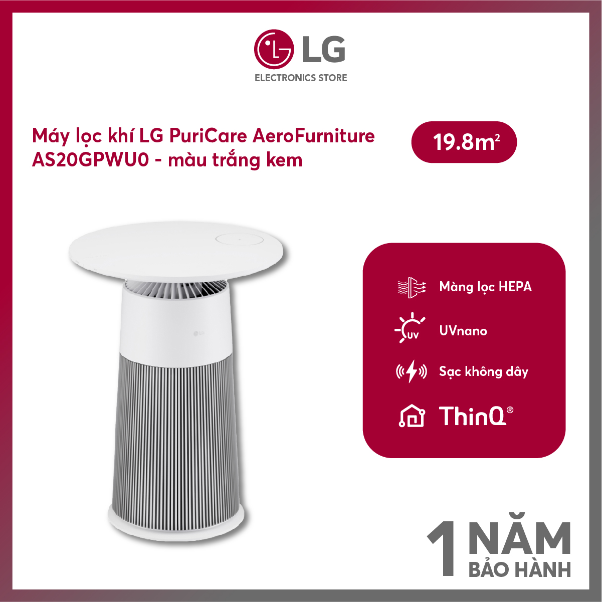 Máy lọc không khí lg puricare aero furniture as20gpwu0 màu trắng 41w
