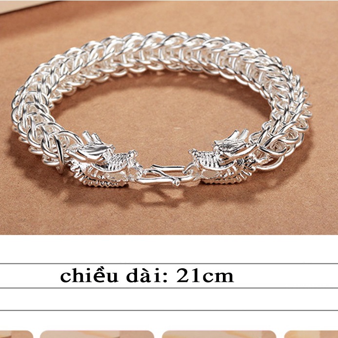 Lắc tay nam bạc 925 đầu rồng đẹp, mắt xích chi tiết, chắc chắn may mắn, phát lộc