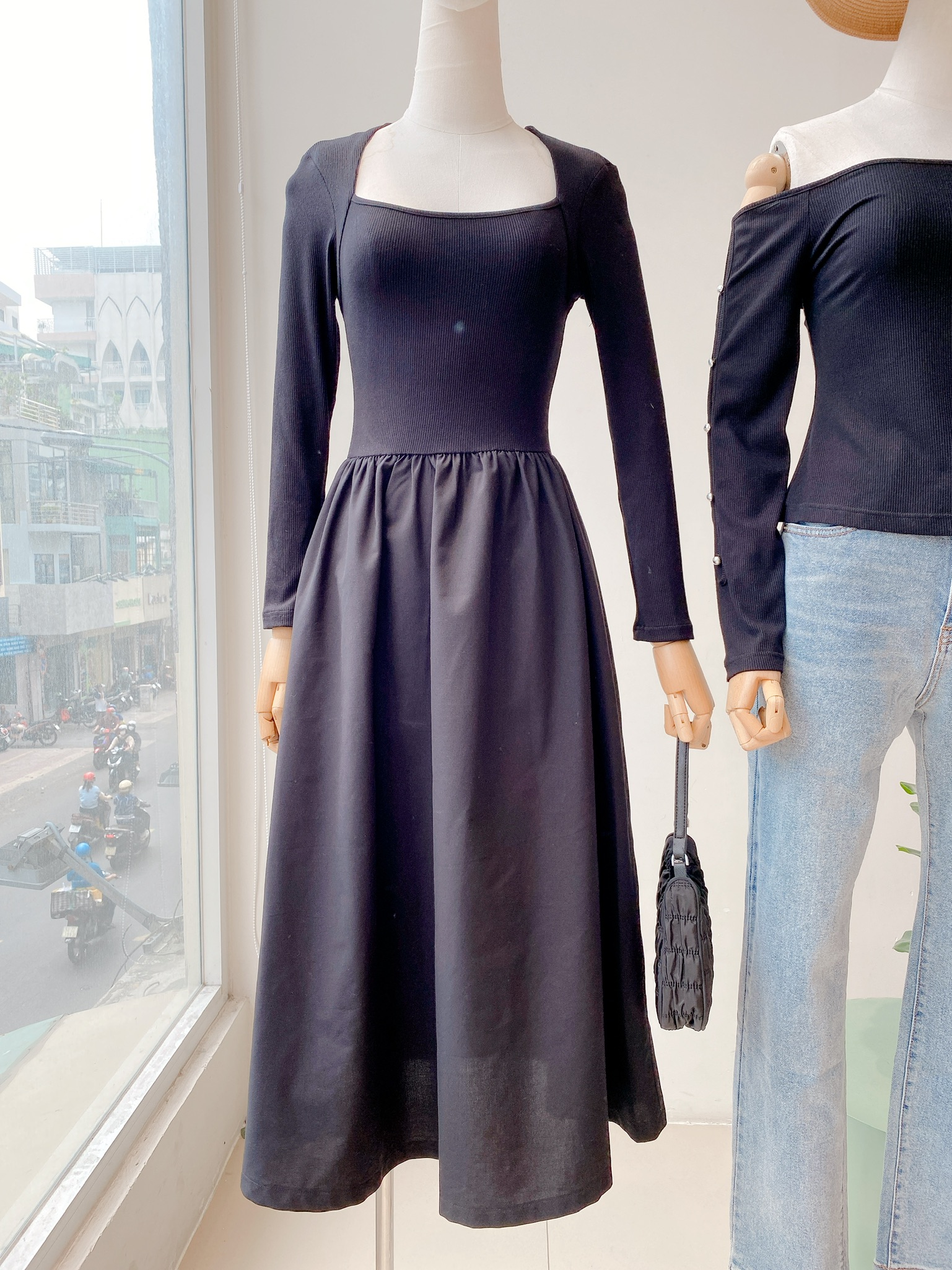 Đầm midi nữ thun tay dài thiết kế thân ôm mieu - jn07