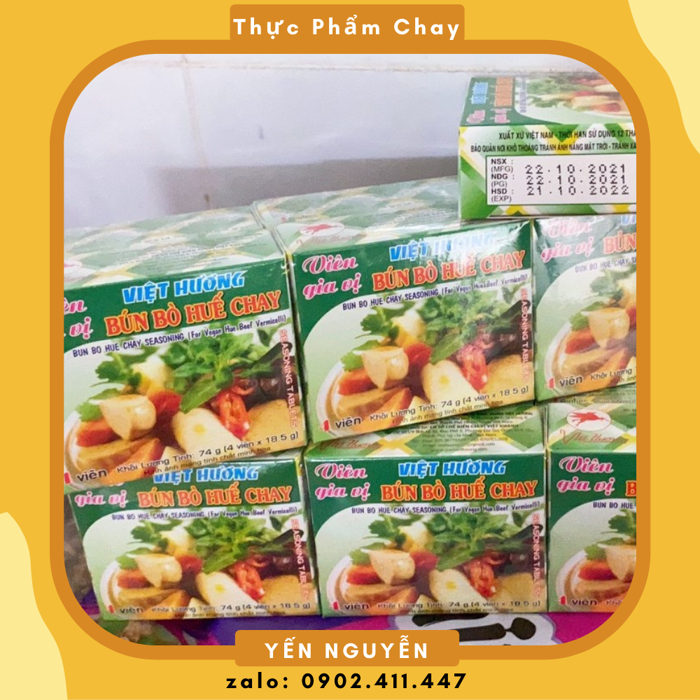 Gia vị Bún Bò Chay cô đặc Việt Hương Hộp 74g - Tăng hương vị cho món ăn, 1 Hộp cho 2 lít nước dùng - Thực Phẩm Chay Yến Nguyễn