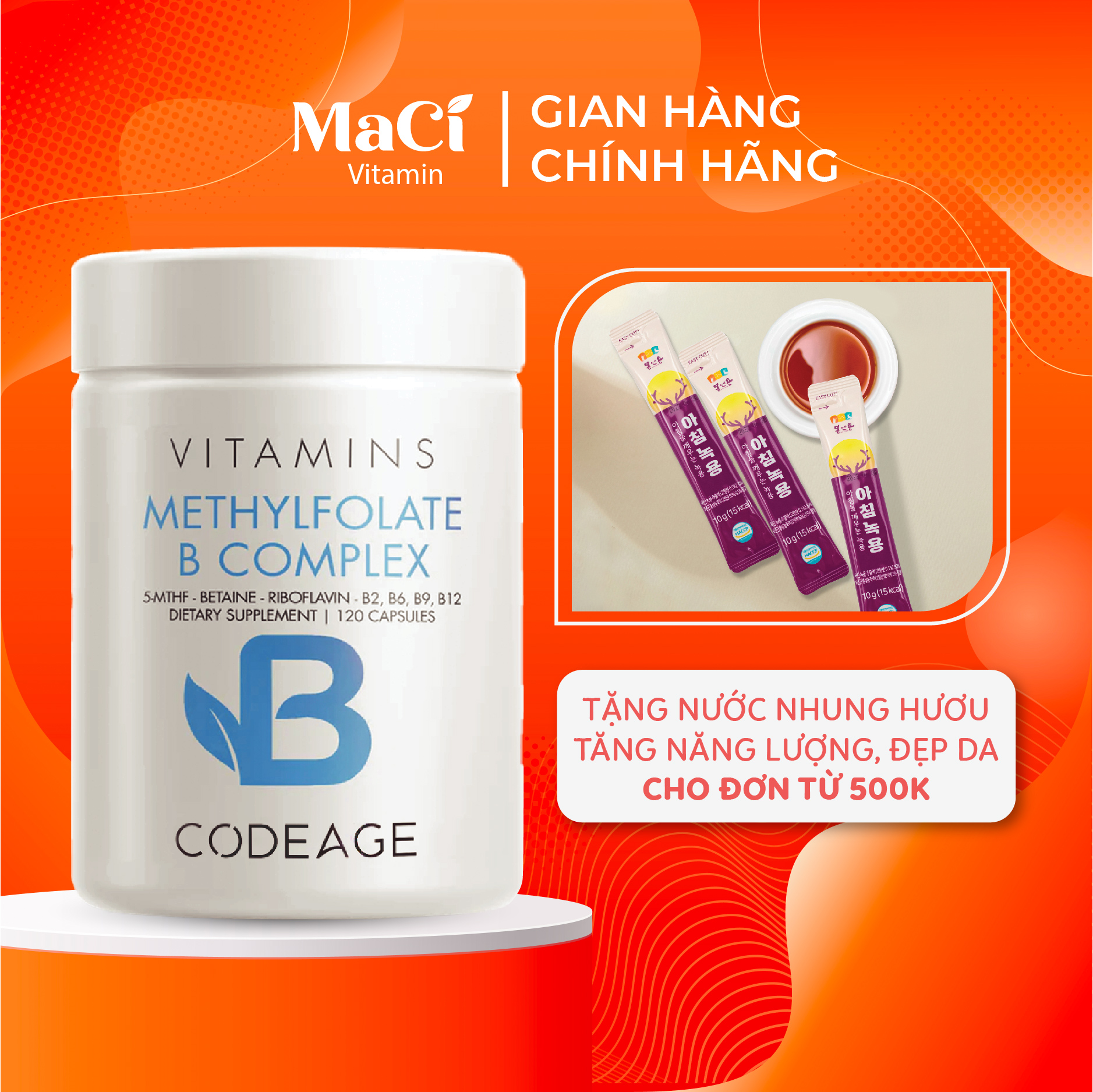 Bổ não Codeage Methyl Elite Hỗ trợ ngủ ngon Tăng tập trung Giảm stress 120 viên MaCi