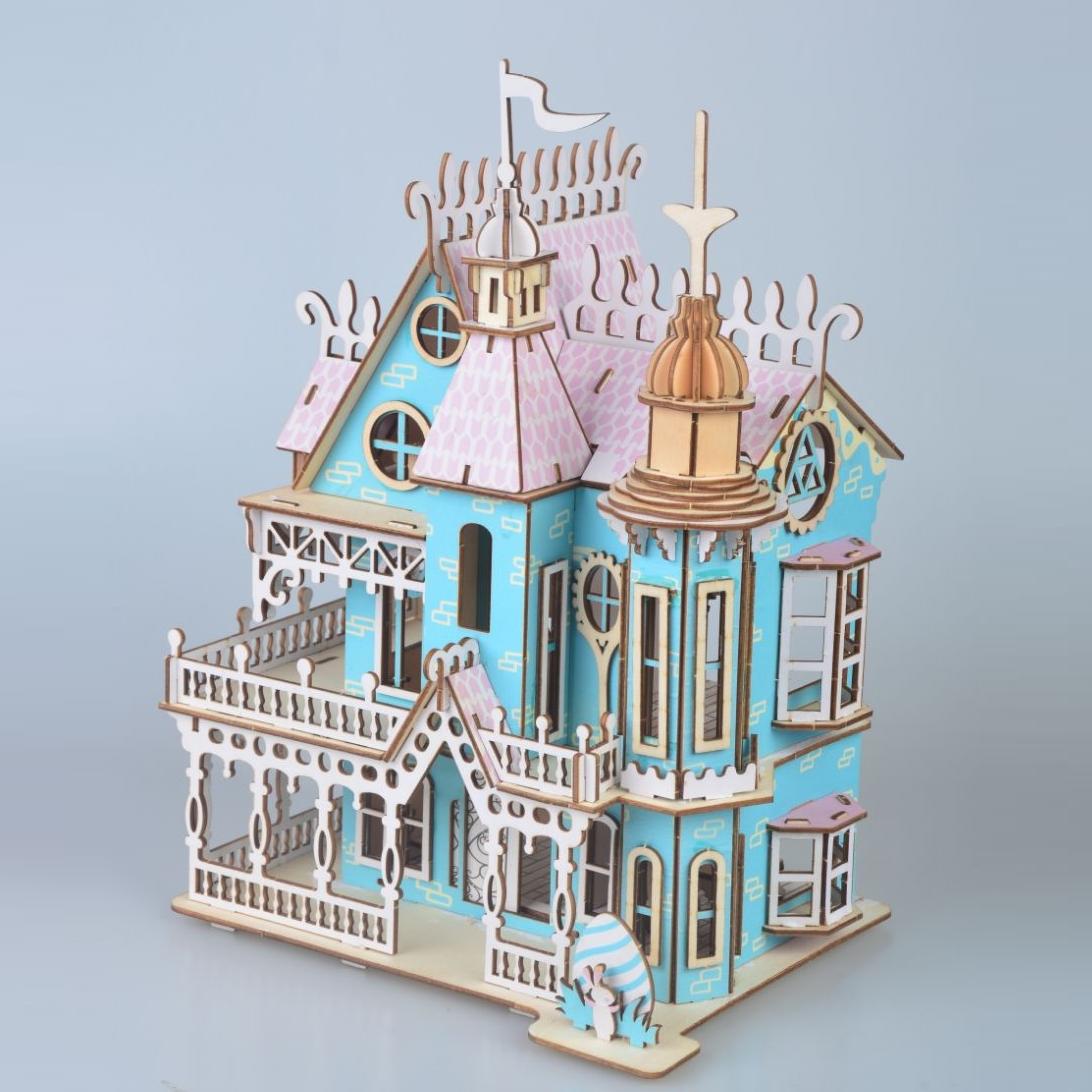 Đồ chơi lắp ráp gỗ 3d mô hình fantasy villa laser - tặng kèm đèn led