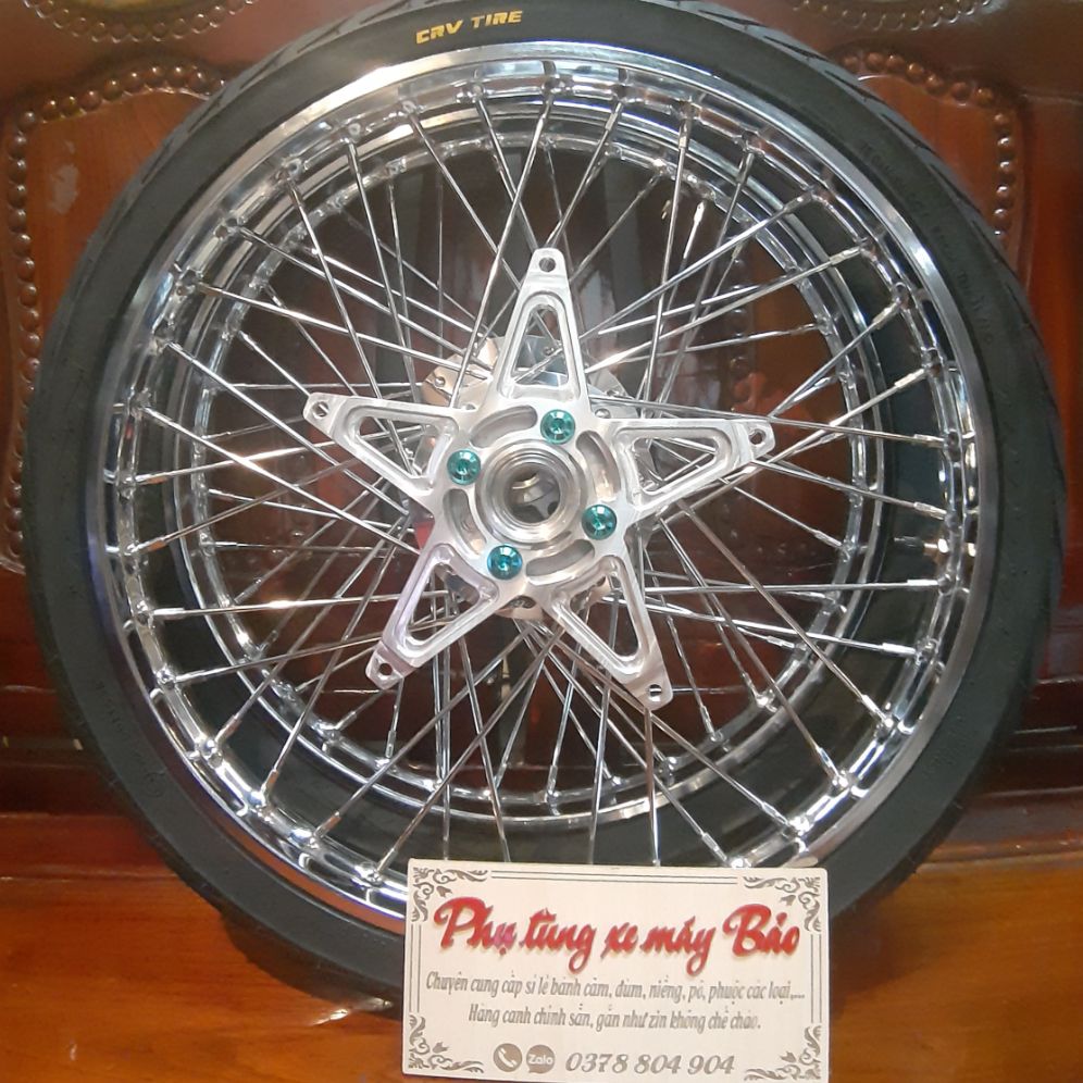 bánh căm RAIDER SATRIA niềng UNION 1.2/1.4 vỏ CRV 60/70 kèm lòng nhôm và ốc g5 như hình