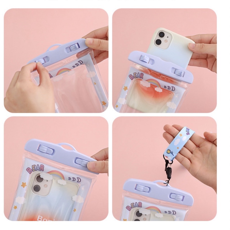 Túi chống nước điện thoại xịn viền phao hoạt hình nổi trên mặt nước đi bơi ,biển,mưa có kèm dây đeo cảm ứng xuyên vỏ bọ