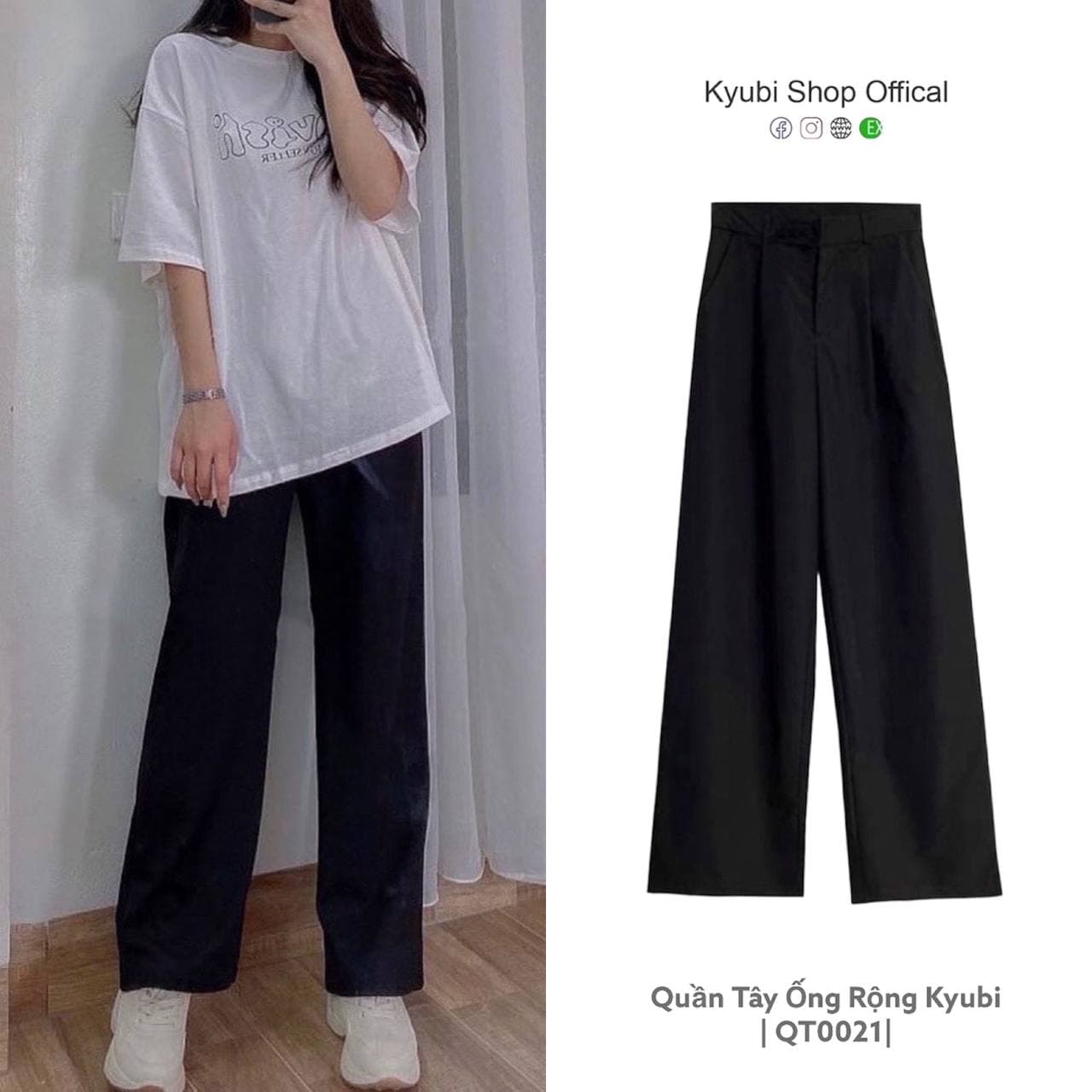 [VOUCHER 12%/149K] Quần Cullotes Đen Ống Rộng Suông Dài Hàn Quốc phong cách Ulzzang (Có Bigsize Size Đại) - Quần Tây Suông Kyubi QT0021