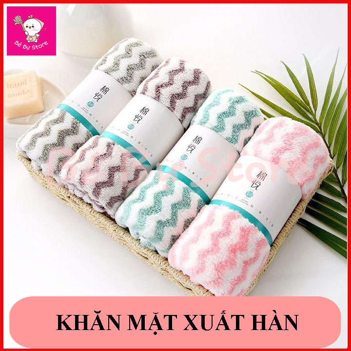 Khăn mặt lông cừu xuất hàn kẻ sọc siêu mềm mịn , thấm hút tốt kích thước 30x50cm