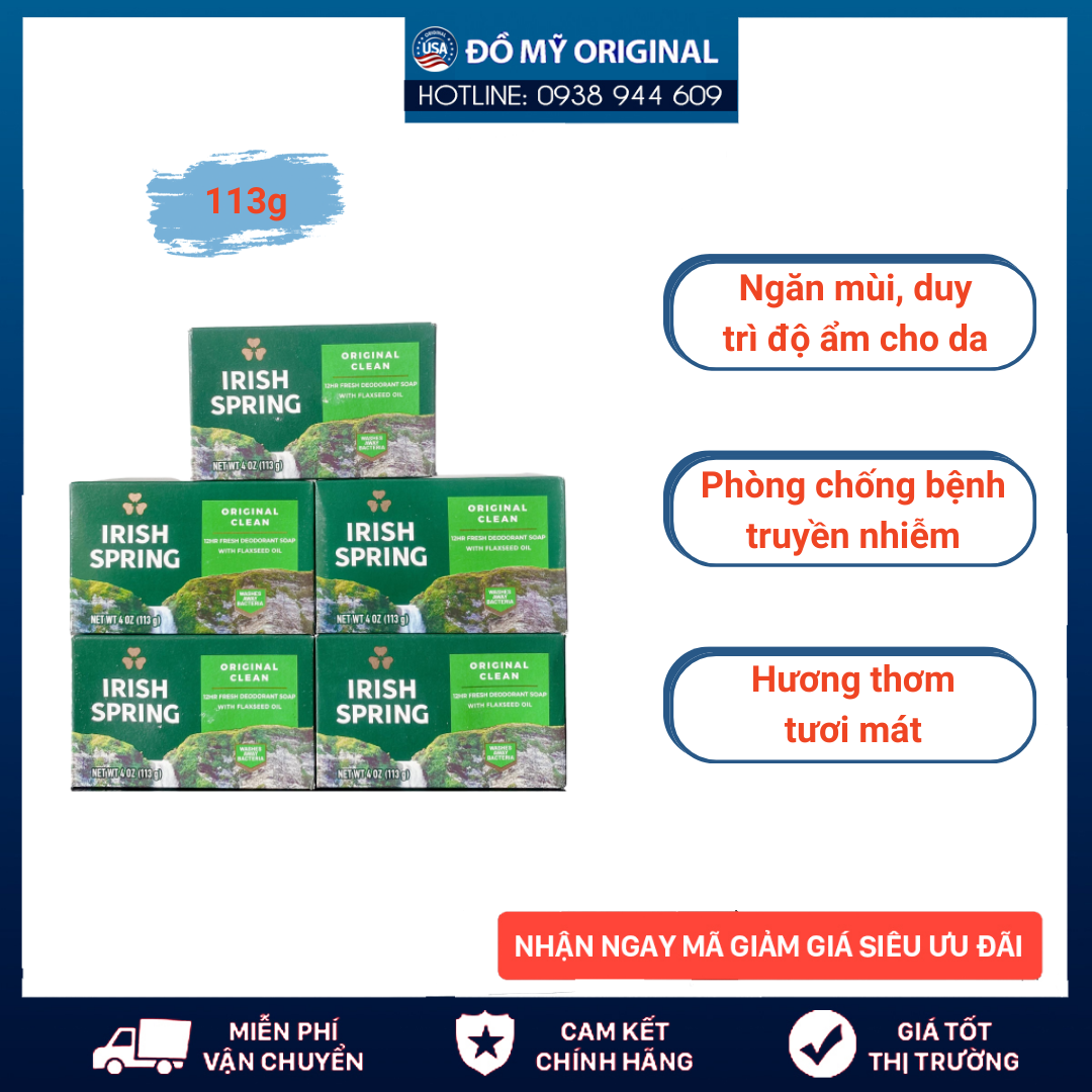 Xà Bông Cục Irish Spring Original 113G Feel Clean And Fresh Hàng Nhập Mỹ