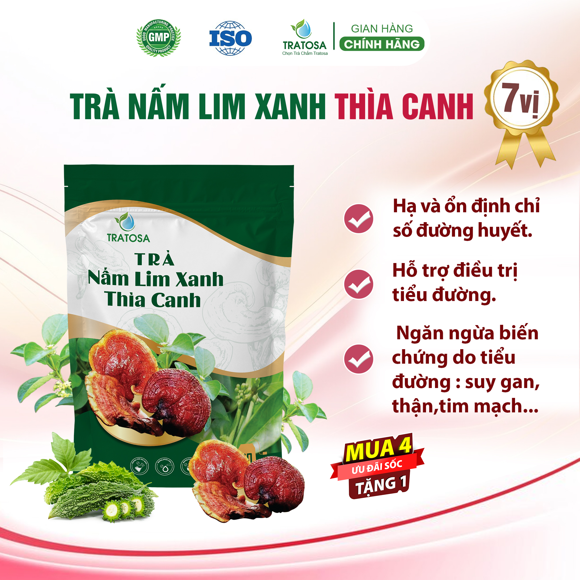 Trà nấm lim xanh thìa canh Tratosa hạ đường huyết, ngăn biến chứng tiểu đường, giảm mỡ máu, giảm tiểu đêm gói 60 túi lọc dùng 1 Tháng