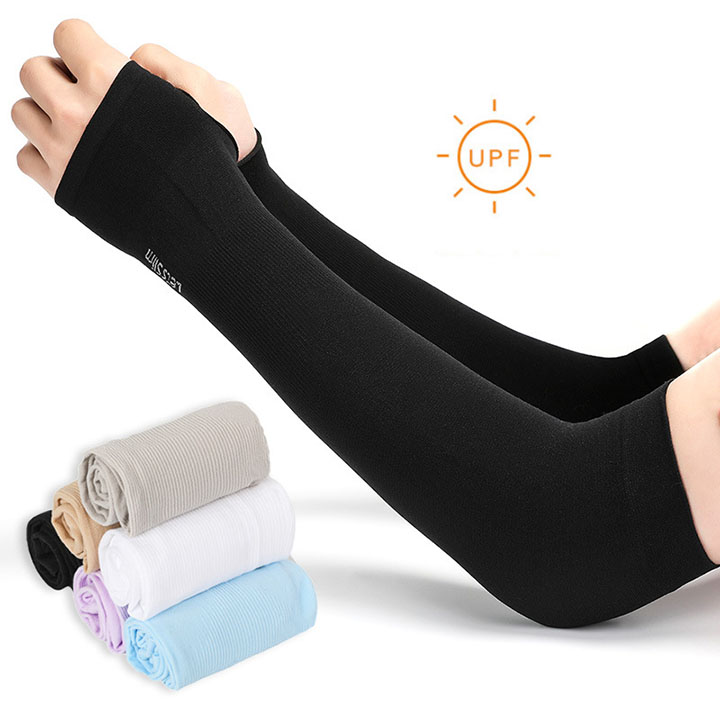 Ống tay chống nắng xỏ ngón đi phượt, hoạt động ngoài trời, lái xe chất liệu lụa dệt không đường may chống tia UV dài 37cm SHUNI - 003GT