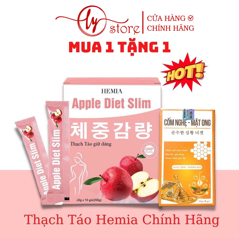 [Mua 1 tặng 1] Thạch táo giảm cân Hemia tặng  CỐM NGHỆ MẬT ONG , 1 hộp 10 gói thạch- giảm cân an toàn theo công nghệ Hàn Quốc- Hàng chính hãng