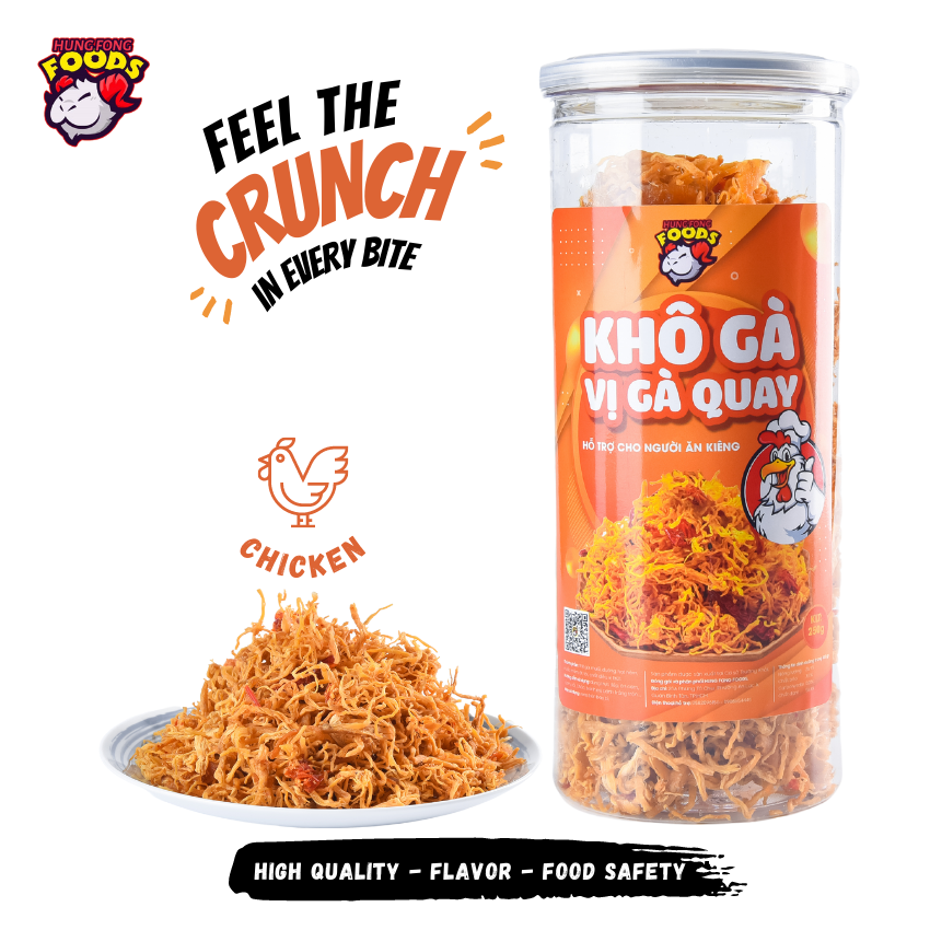 Khô gà cháy tỏi ớt vị gà quay tứ xuyên ngon 250G Hung Fong HF03 - tặng 1 gói 100g cơm cháy chà bông - Đồ ăn vặt Sài gòn - đồ ăn giảm cân