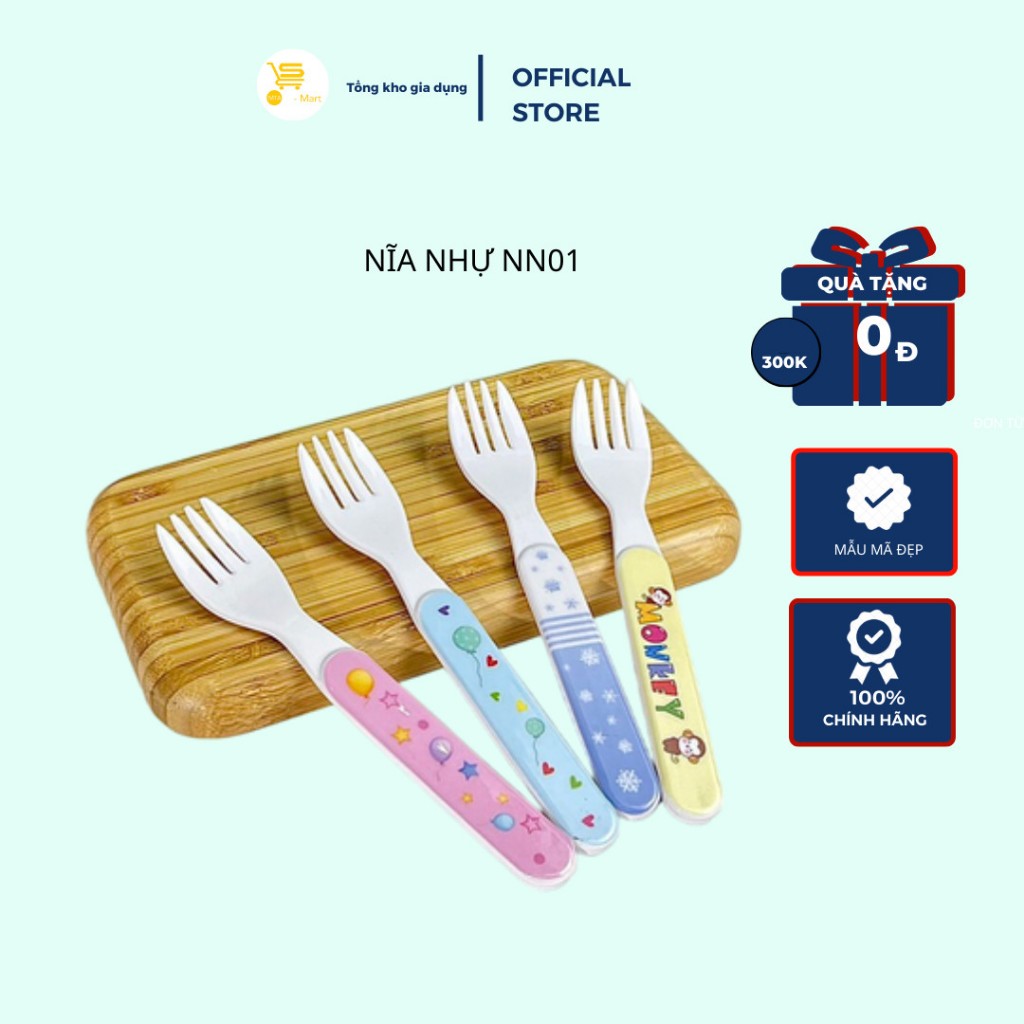 Nĩa nhựa cho bé , nĩa ghim thức ăn, trái cây nhựa melamine an toàn, họa tiết dễ thương mta-mart2