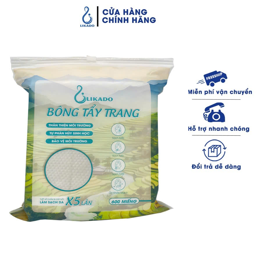  Bông tẩy trang Likado túi 600 miếng kích thước 6cmx5cm 