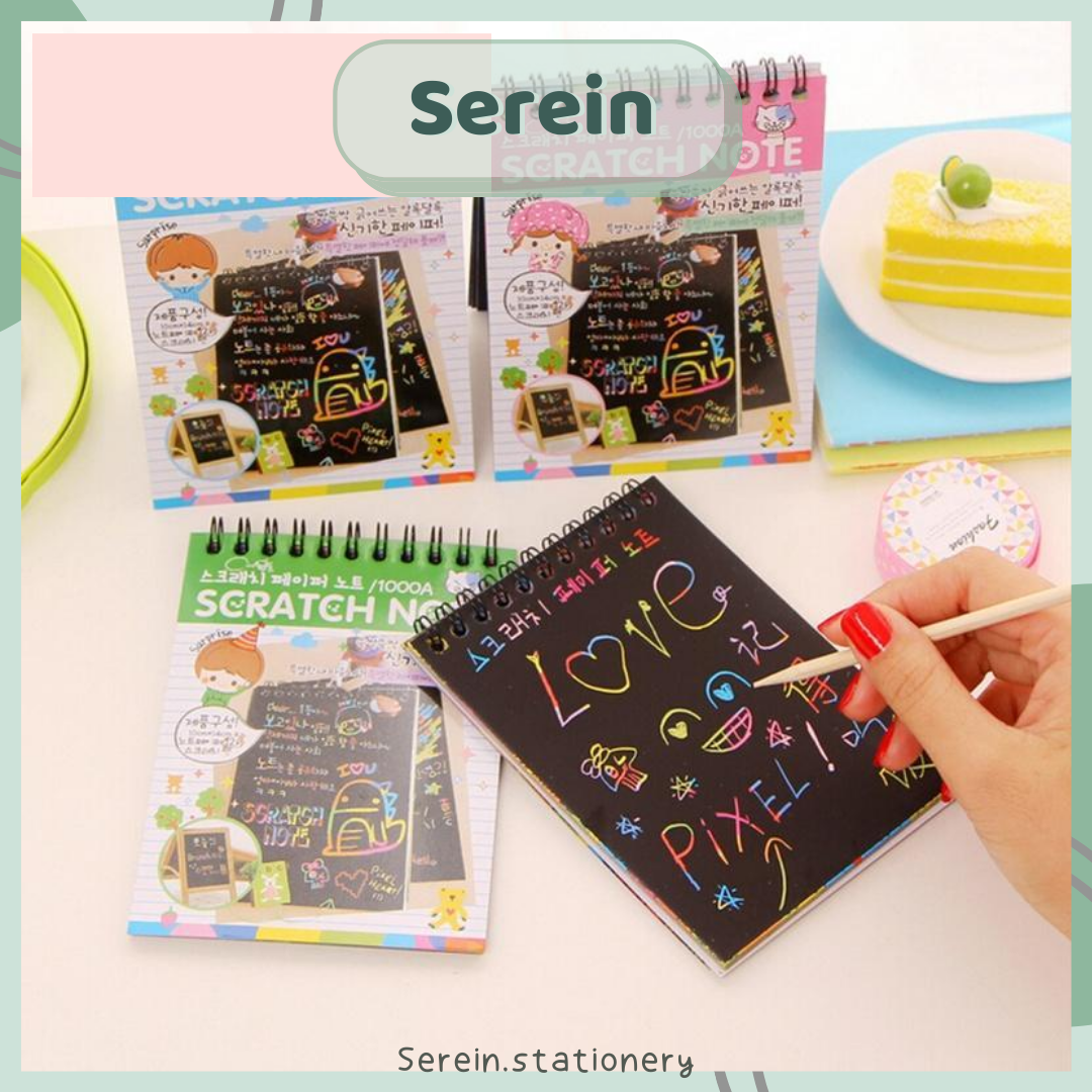 Sổ vẽ ma thuật Sratch Note cầu vồng Serein sổ cào nhiều màu kèm bút tre văn phòng phẩm phong cách Hàn Quốc