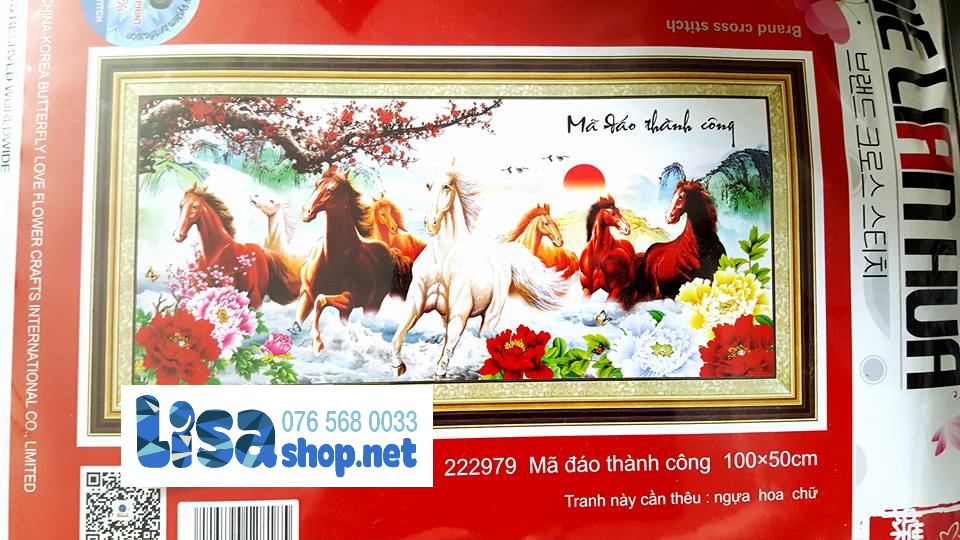 Tranh thêu chữ thập mã đáo thành công 3d chưa thêu 100x50cm  222979