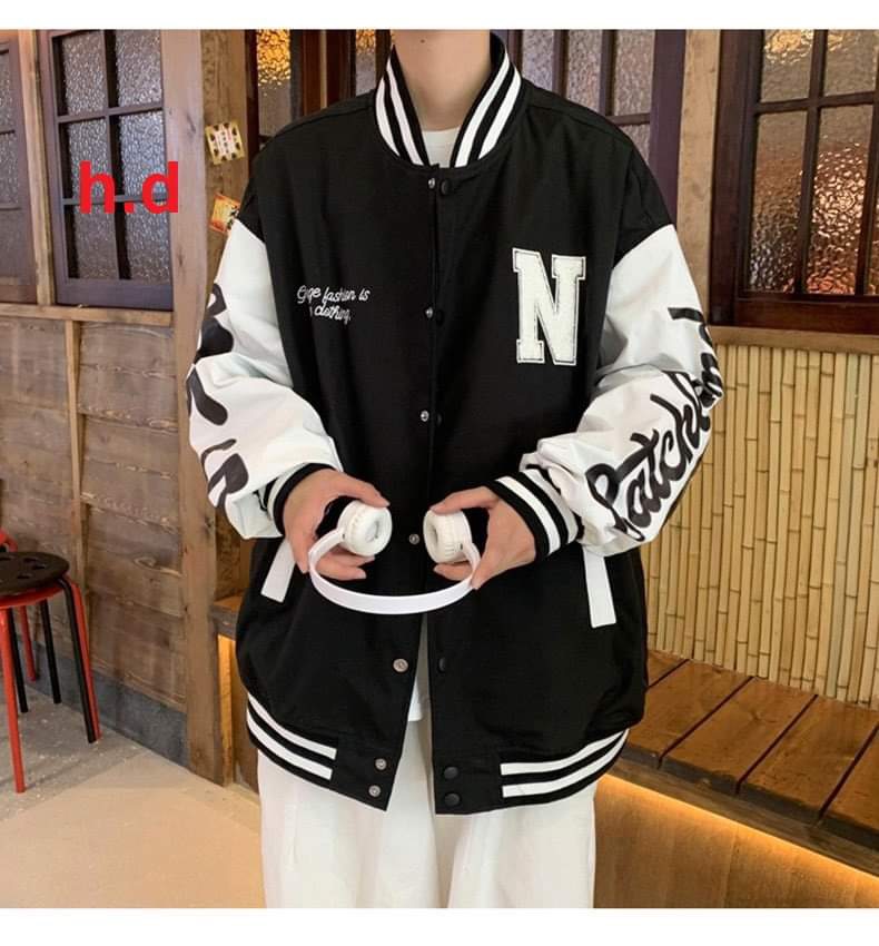 Áo khoác bomber LOGO N phối tay lan phong cách cá tính giá sỉ - giá bán buôn