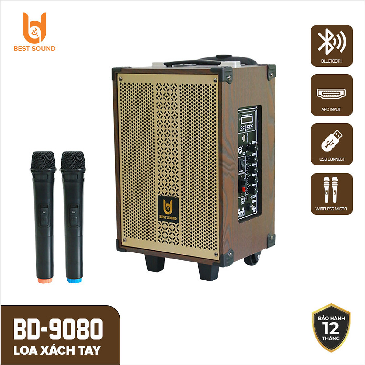Loa Kéo Giá Rẻ | Loa Kẹo Kéo Hát Karaoke Hay - Loa Kéo Karaoke - Loa Kéo Gỗ Bluetooth BD-9080 NEW Cao Cấp, Tay Xách Kim Loại, Bass 20cm, Công Suất 30W - Công Xuất Lớn Chất Âm Hoàn Hảo, Chỉnh Âm Bass Treble Trên Loa, Hát Cực Hay, Cực Bốc
