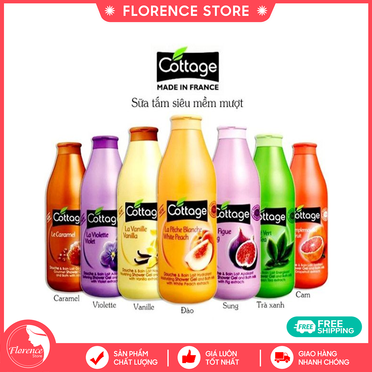 Sữa tắm dưỡng thể / Cottage /sữa tắm trắng da Cottage 750ml của Pháp