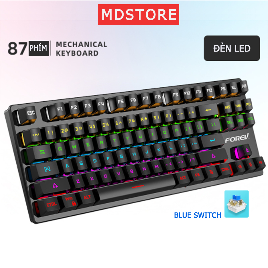 Bàn phím cơ chính hãng FOREV FV Q301, blue switch bấm cực thích, đèn led rực rỡ nhiều chế độ, kết nối cổng USB cắm là chạy
