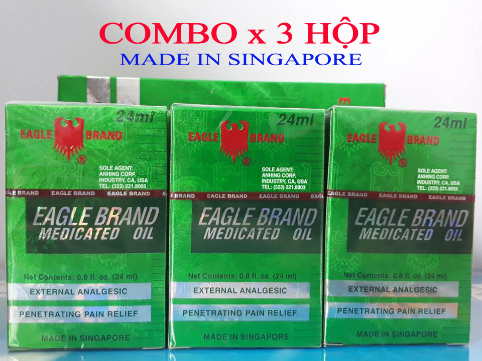 COMBO 3 Hộp Dầu Gió Xanh 2 Nắp SINGAPORE Nhập Khẩu Chính Hãng - 24ml