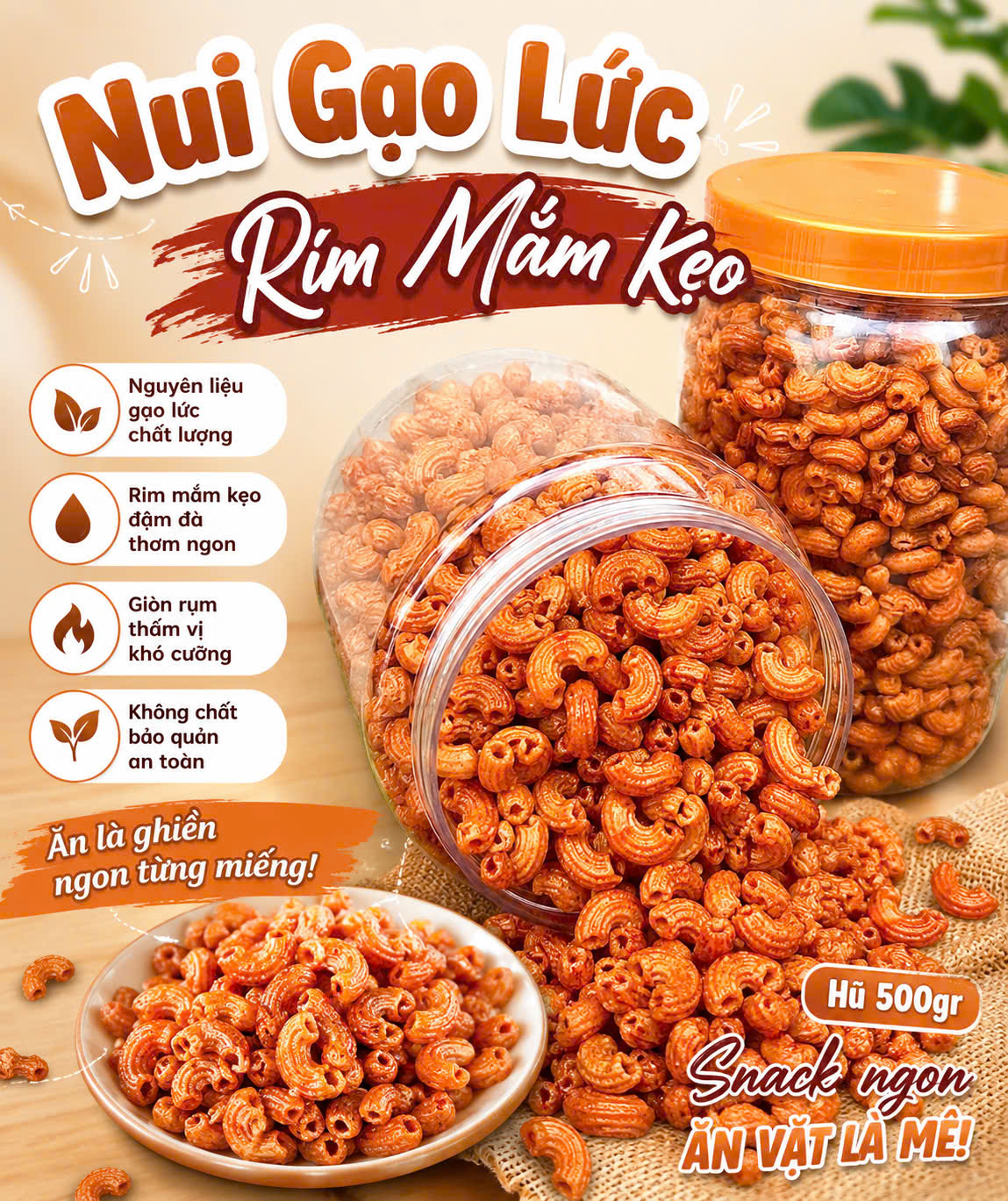 500GR. NUI GẠO LỨC RIM MẮM KẸO [SNACK] [Giòn rụm – Đậm vị – Ăn là ghiền!]