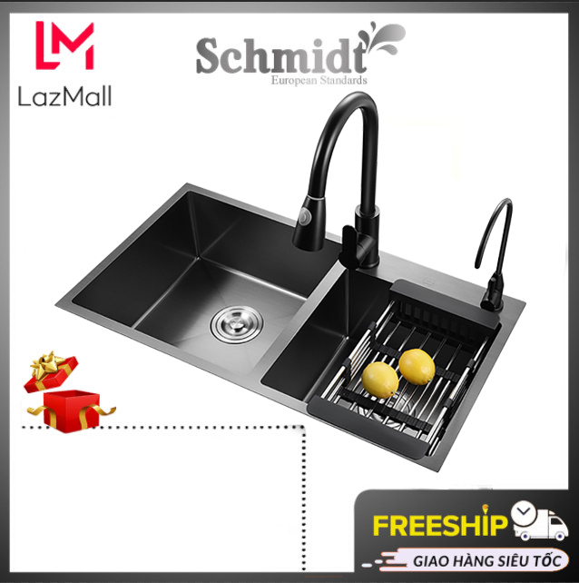 Chậu Rửa Chén Bát Hai Hố Schmidt 8245 , Chậu Đúc Hố Lệch Nguyên Đúc 82x45x23, Thiết Kế Kiểu Dáng Gọn Gàng- Hàng Chính Hãng