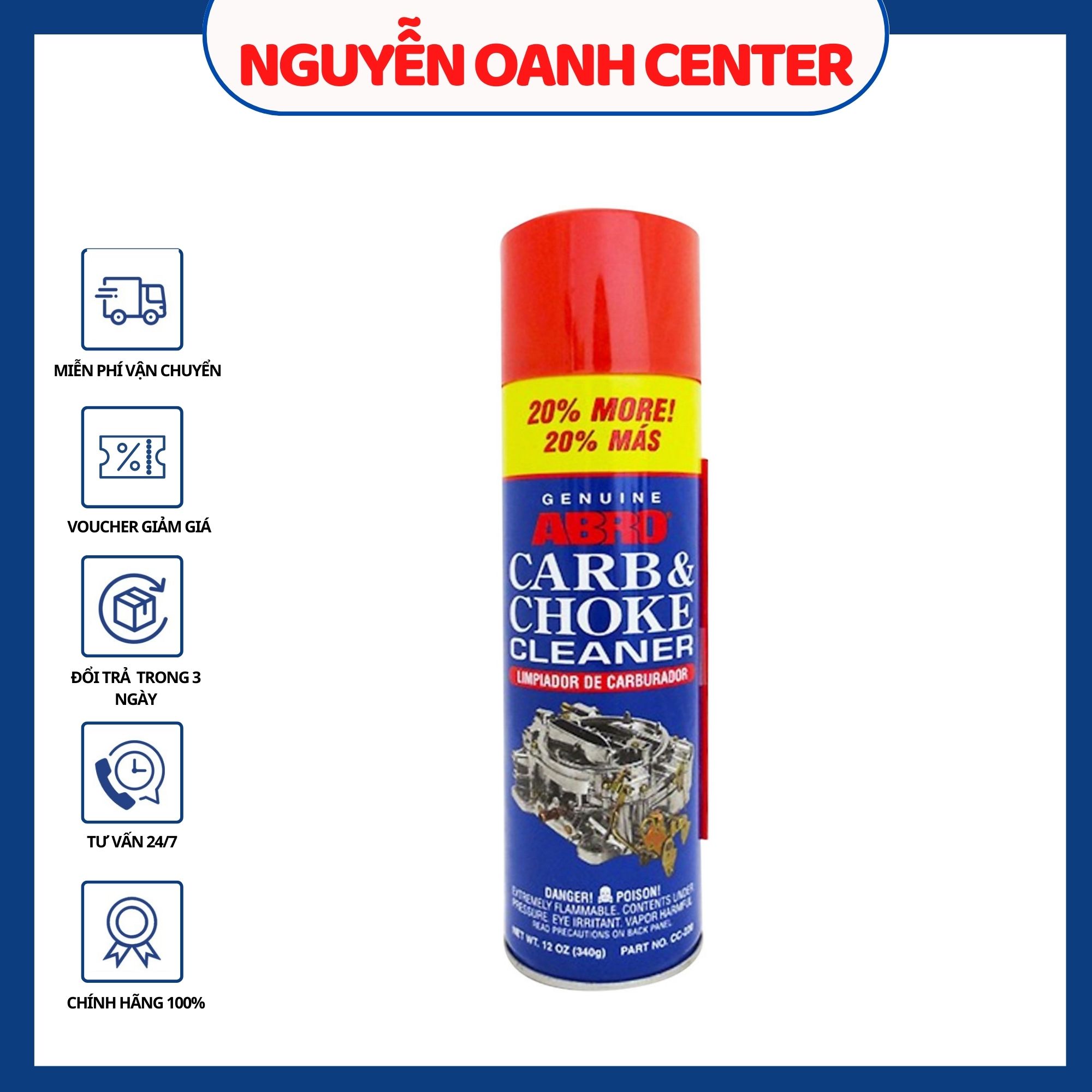 Chai xịt súc bình xăng con Abro Carb & Choke Cleaner 400ml