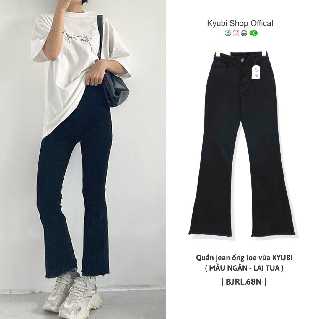 [VOUCHER 12%/149K] Quần jean ống loe vừa 9 tấc lưng cao KYUBI quần bò ống loe dáng lỡ ngắn jean co dãn 4 chiều cao cấp dày dặn - BJR68N