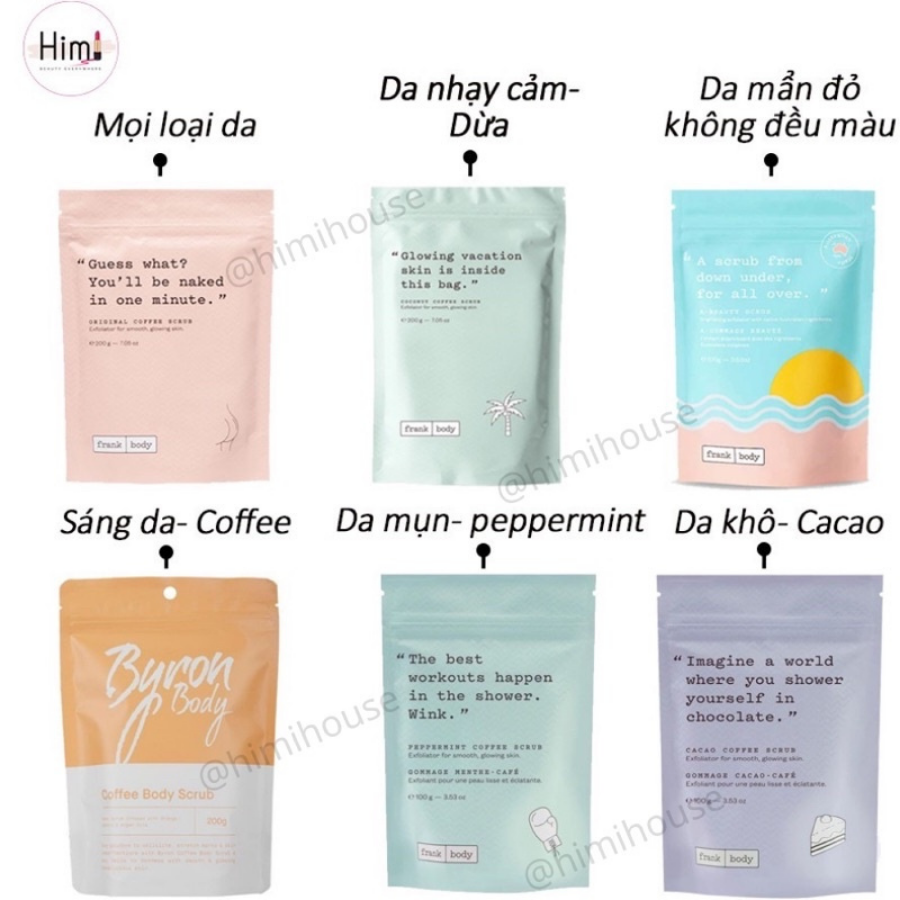 Tẩy tế bào chết body từ thiên nhiên Frank Body 6 loại cho mọi lọai da