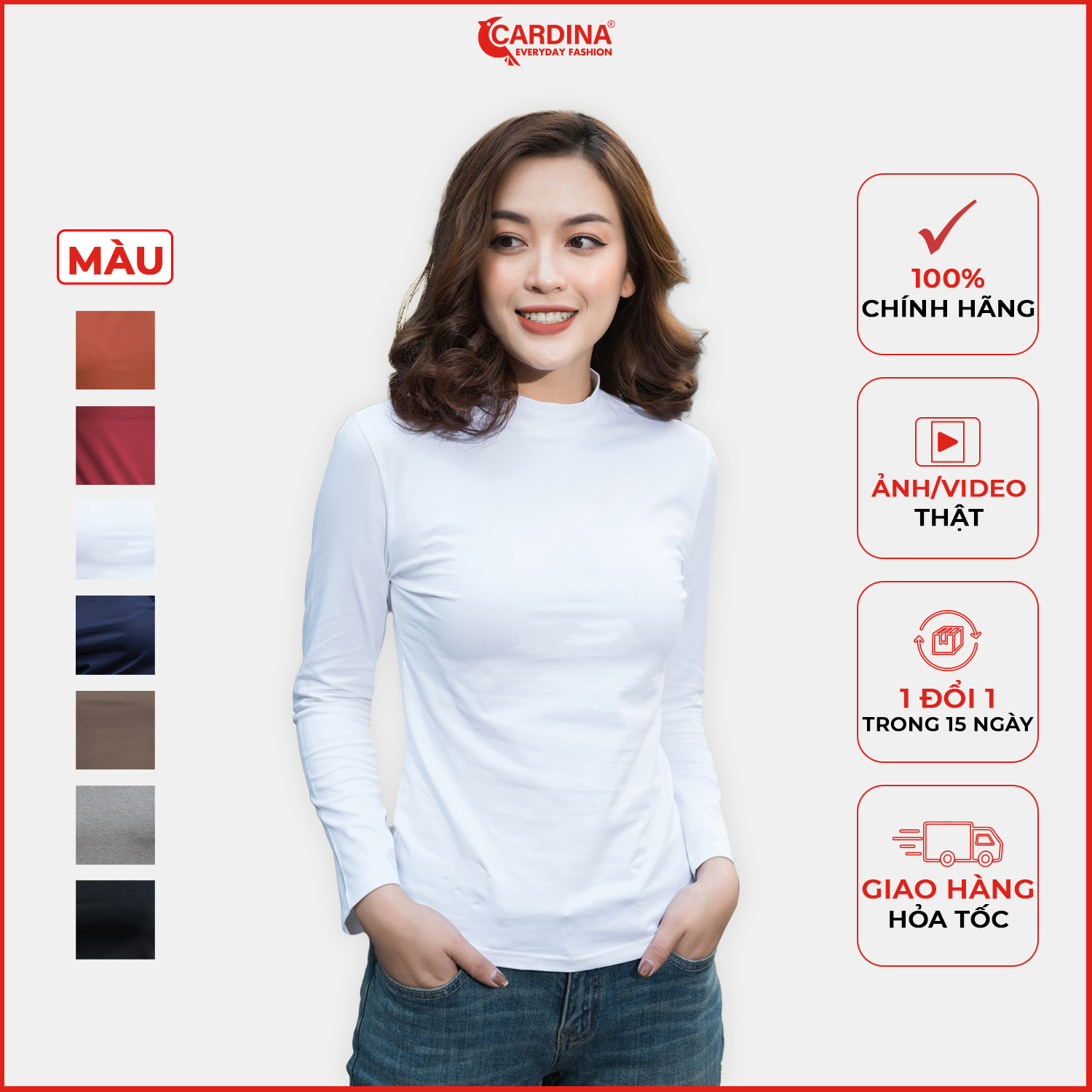 Áo Giữ Nhiệt Nữ 𝐂𝐀𝐑𝐃𝐈𝐍𝐀 Cổ 3 Phân Công Nghệ HEATTECH Nhật Bản Cao Cấp Giữ Ấm Co Giãn 4 Chiều 2HF
