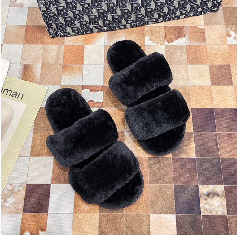 Dép lông 2 quai ngang đi trong nhà êm chân MÀU ĐEN