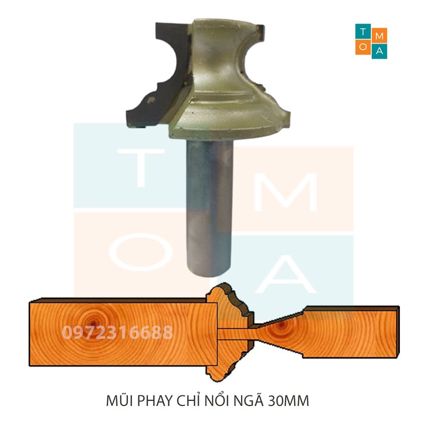 Mũi phay gỗ - mũi soi gỗ đánh chỉ nổi ngã 30mm cốt 12.7mm