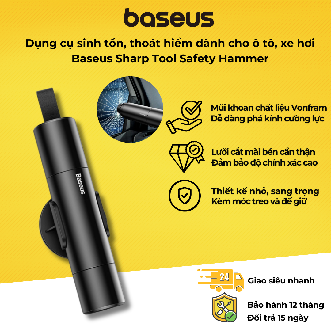 Dụng cụ sinh tồn , búa thoát hiểm Baseus Sharp Tool Safety Hammer