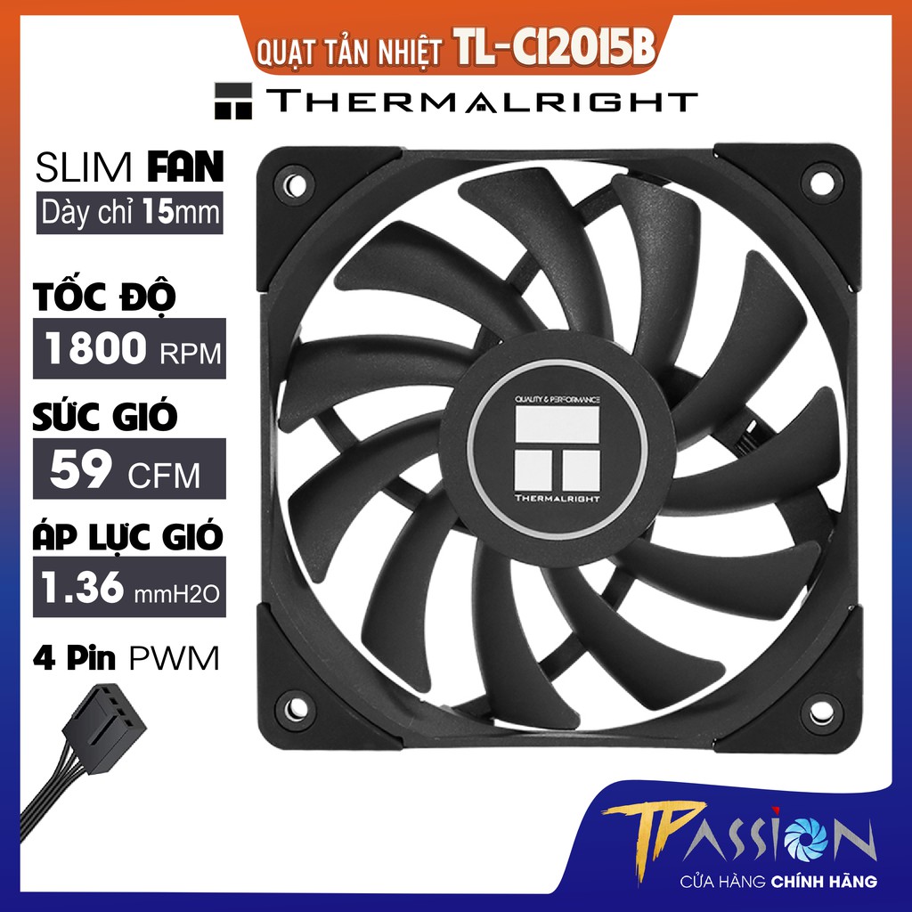 Quạt fan case 12cm thermalright tl-c12015b | tl-c12015 super slim - chính hãng, quạt tản nhiệt slim fan điều tốc 4pin pwm mỏng 15mm, quay êm