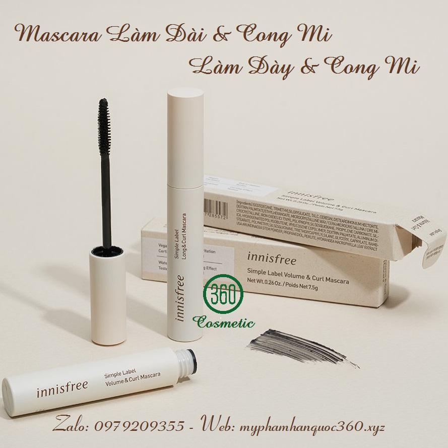 Mascara làm dày và cong mi, làm dài & cong mi innisfree simple label mascara 7,5g