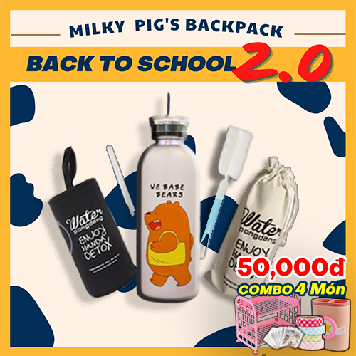 Bình Nước Gấu 1000ml Chống Xước - Bình Nước Nhựa We Bare Bear My Bottle Kèm 7 Phụ Kiện Tiện Lợi