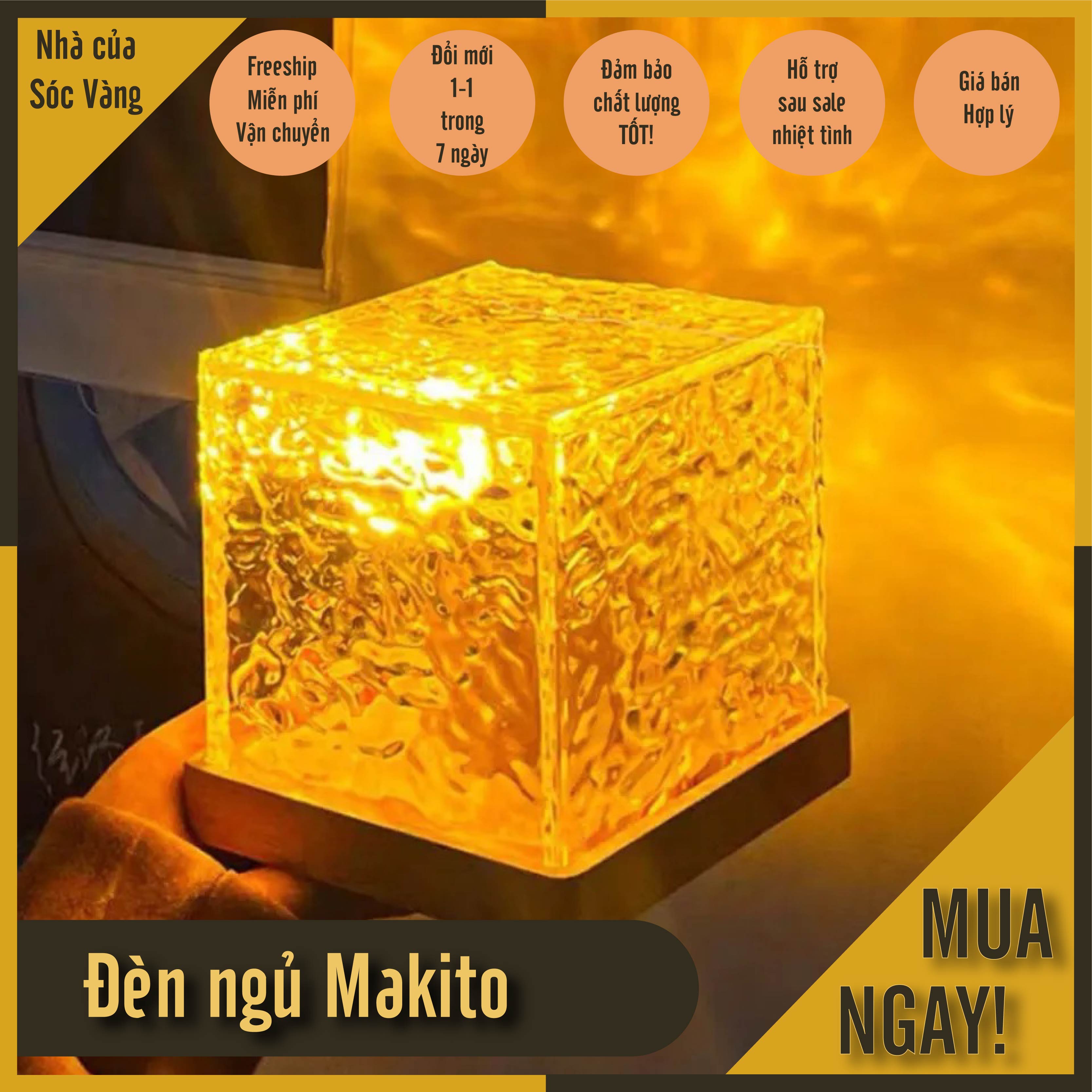 Đèn Ngủ Makito Đèn Ngủ Lập Phương Để Bàn 3D Hiệu Ứng Dòng Nước RGB Kèm Điều Khiển Decor Phòng Siêu Đẹp Gia dụng Sóc Vàng