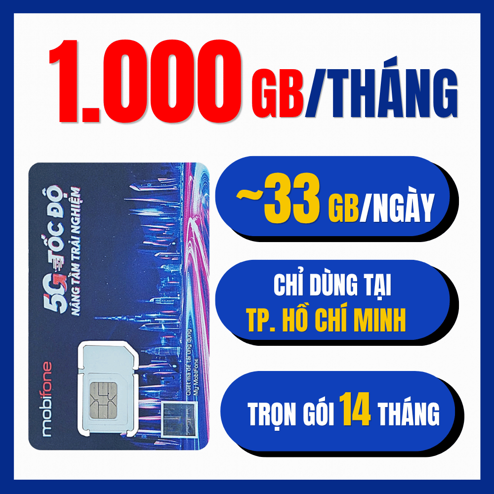 ( 33GB/NGÀY ) SIM 5G CHUYÊN PHÁT WIFI 1000GB/Tháng Không Chia Data Theo Ngày Không Cần Nạp Tiền Hàng Tháng , Chỉ Dùng Tại TP.Hồ Chí Minh . FREESHIP - CHƯA KÍCH HOẠT .