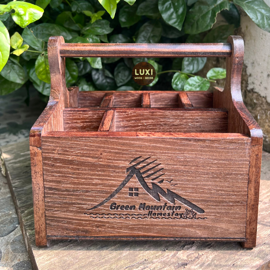 Khay đựng gia vị bằng gỗ bền , đẹp - khắc logo free- mẫu mới 2023 - xưởng luxi decor