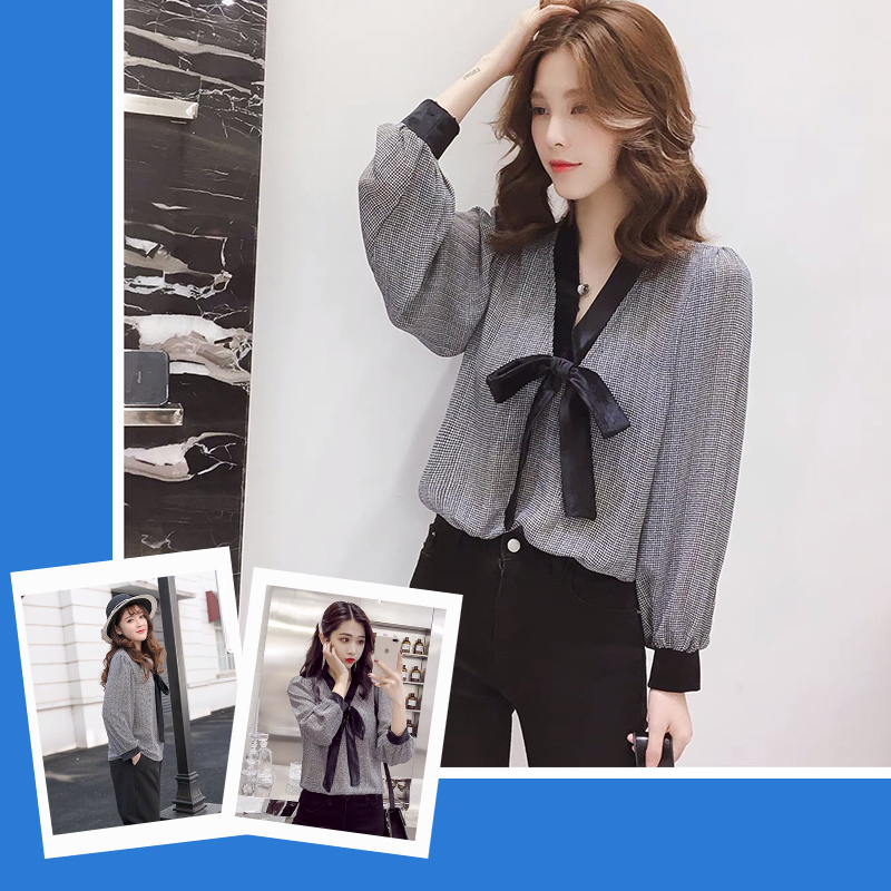 Áo sơ mi nữ thắt nơ tay dài form rộng kiểu Hàn Quốc