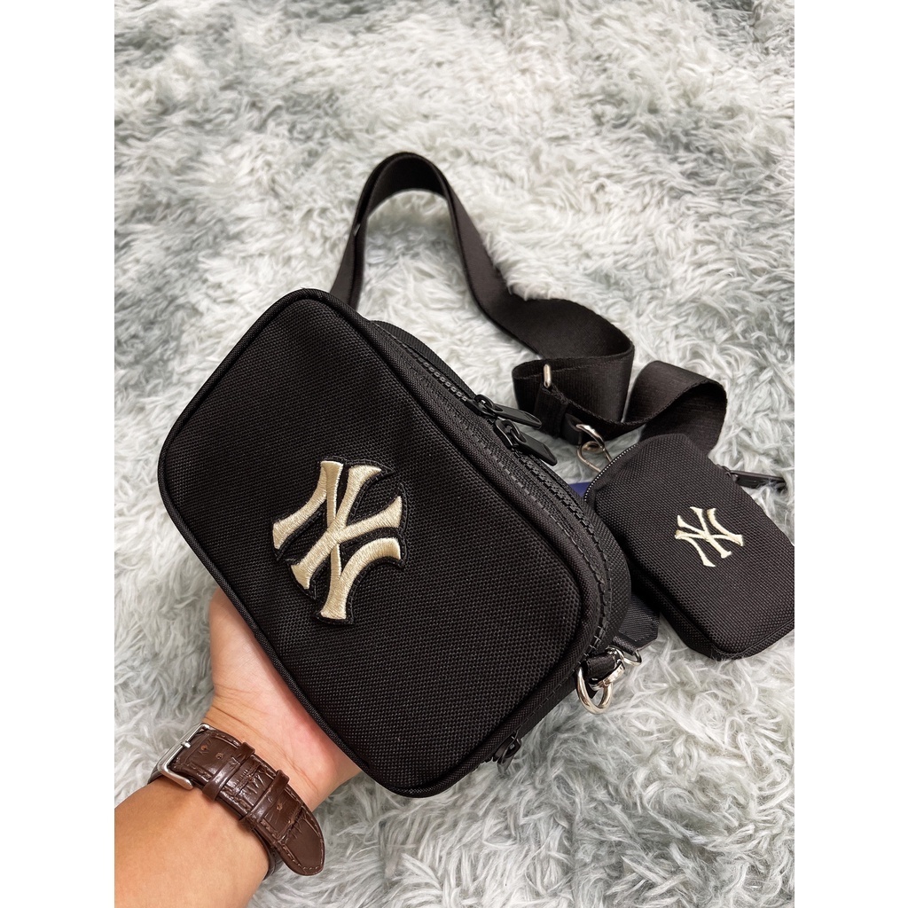 Túi đeo chéo mlb side bag newyork yankees chất polyeste cao cấp, túi thời trang mlb màu đen