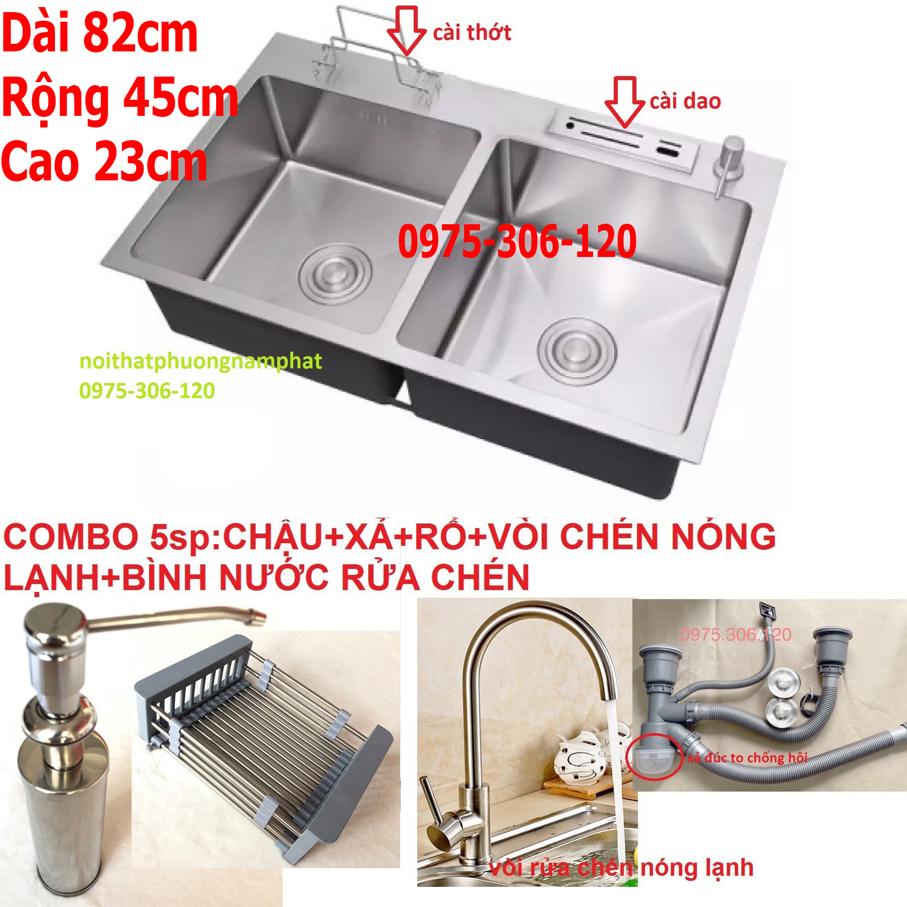 [HCM][CHẬU ĐÚC] Combo Chậu Rửa Chén Bát INOX 304 N16 8245 NA.GRAND và Xả Thoát Nước và Rổ Rút Đa Năng Thực Phẩm và Vòi Rửa Chén Nóng Lạnh và Bình Nước Rửa Chén