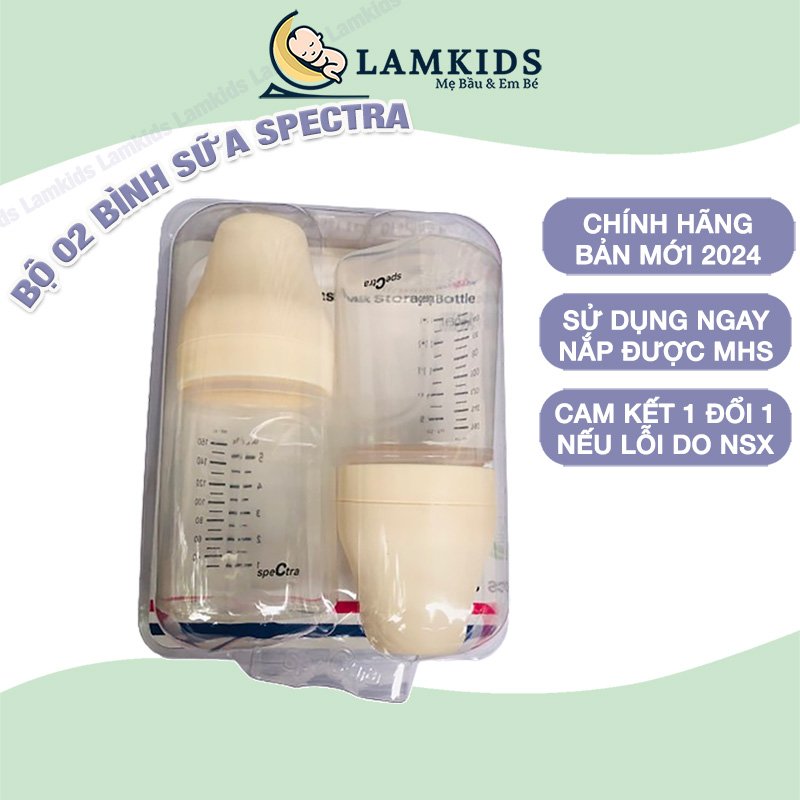 Bình trữ sữa spectra 160ml/01 bình nắp được máy hút sữa cổ rộng, nắp được núm ti cổ rộng vỉ bộ 2 bình