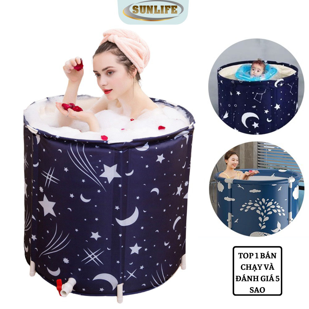 Bồn Tắm Tròn Gấp Gọn, Thùng Tắm Vải Tròn Người Lớn Chống Thấm, Cách Nhiệt, bồn xông hơi sau sinh cao cấp